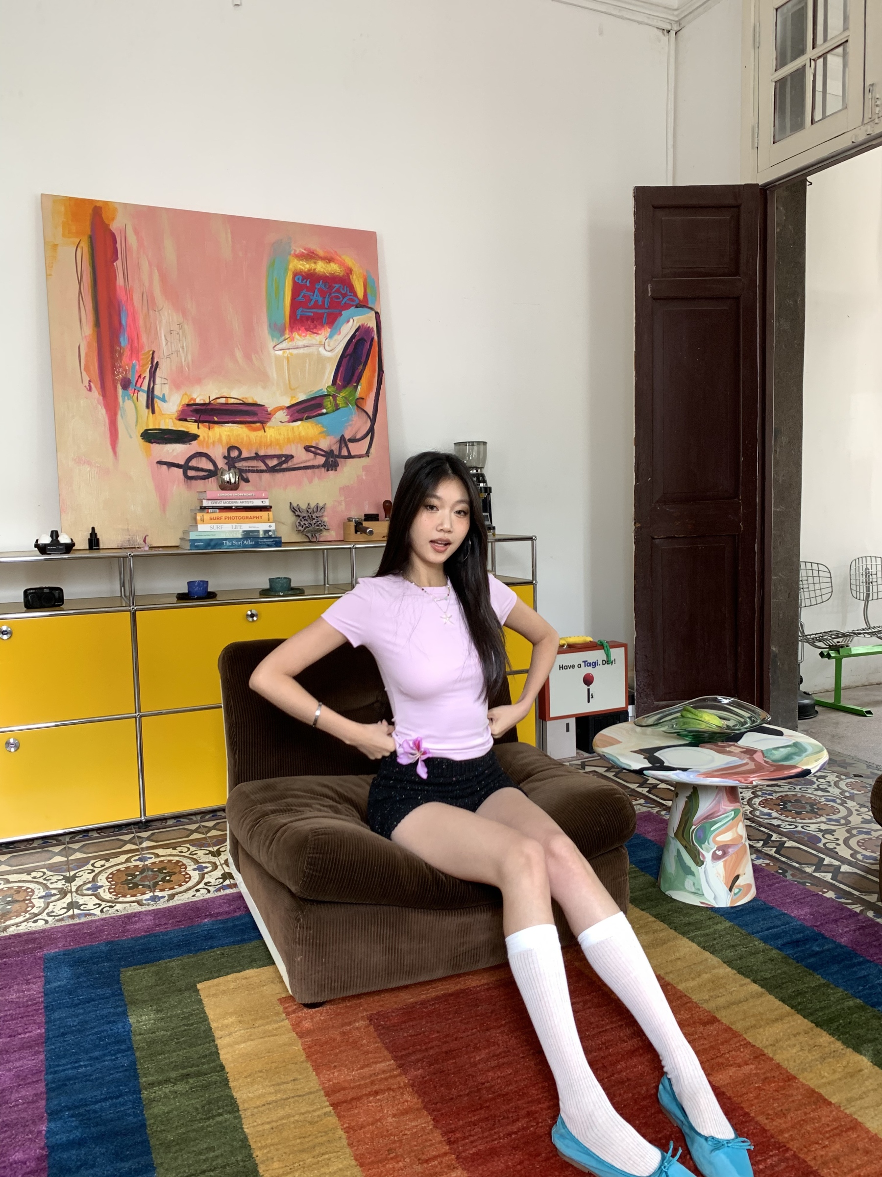 Pink-purple short-sleeved T-shirt, stretchy, slim fit