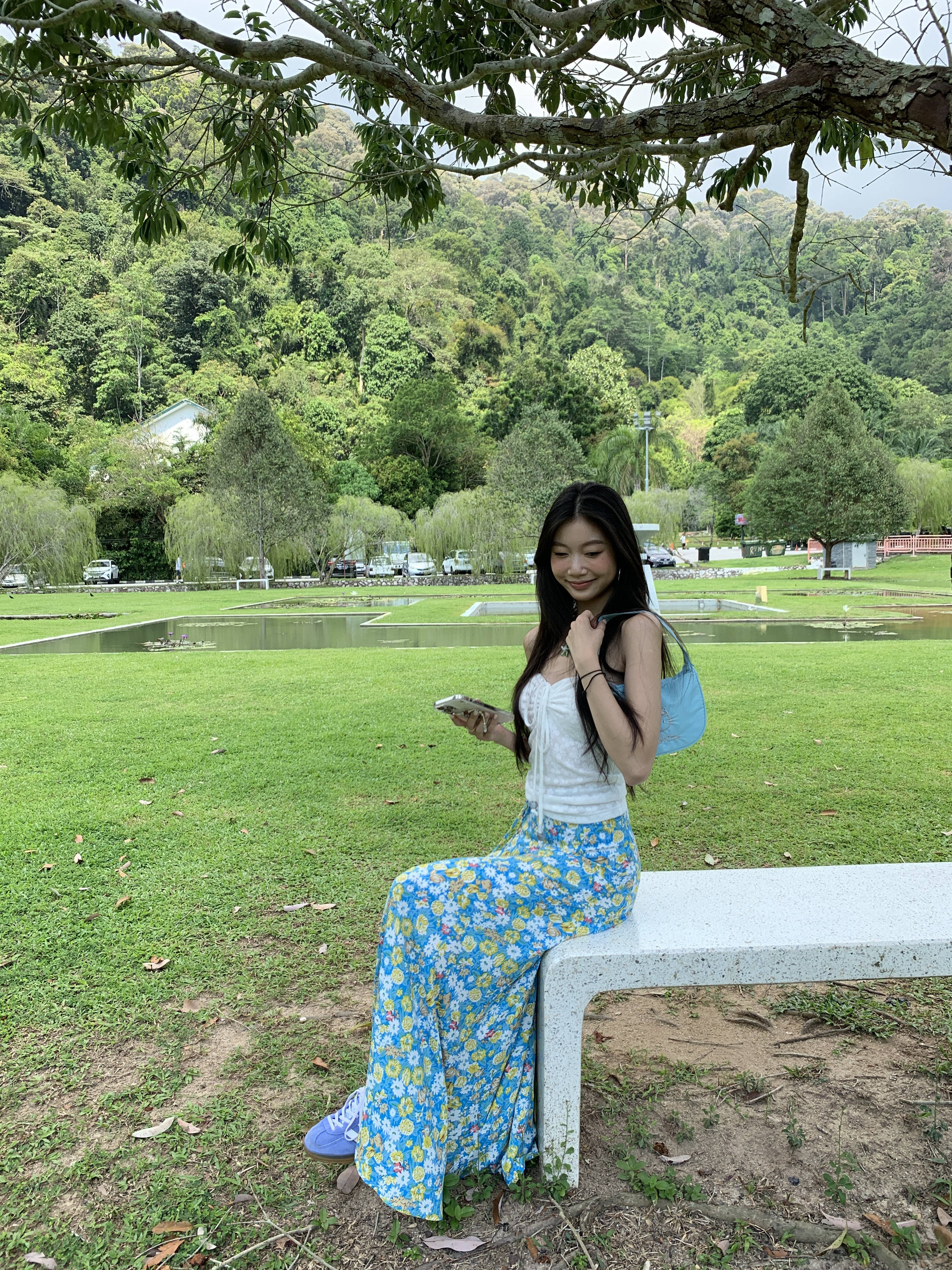 Floral skirt, long, flowing skirt covering the knees