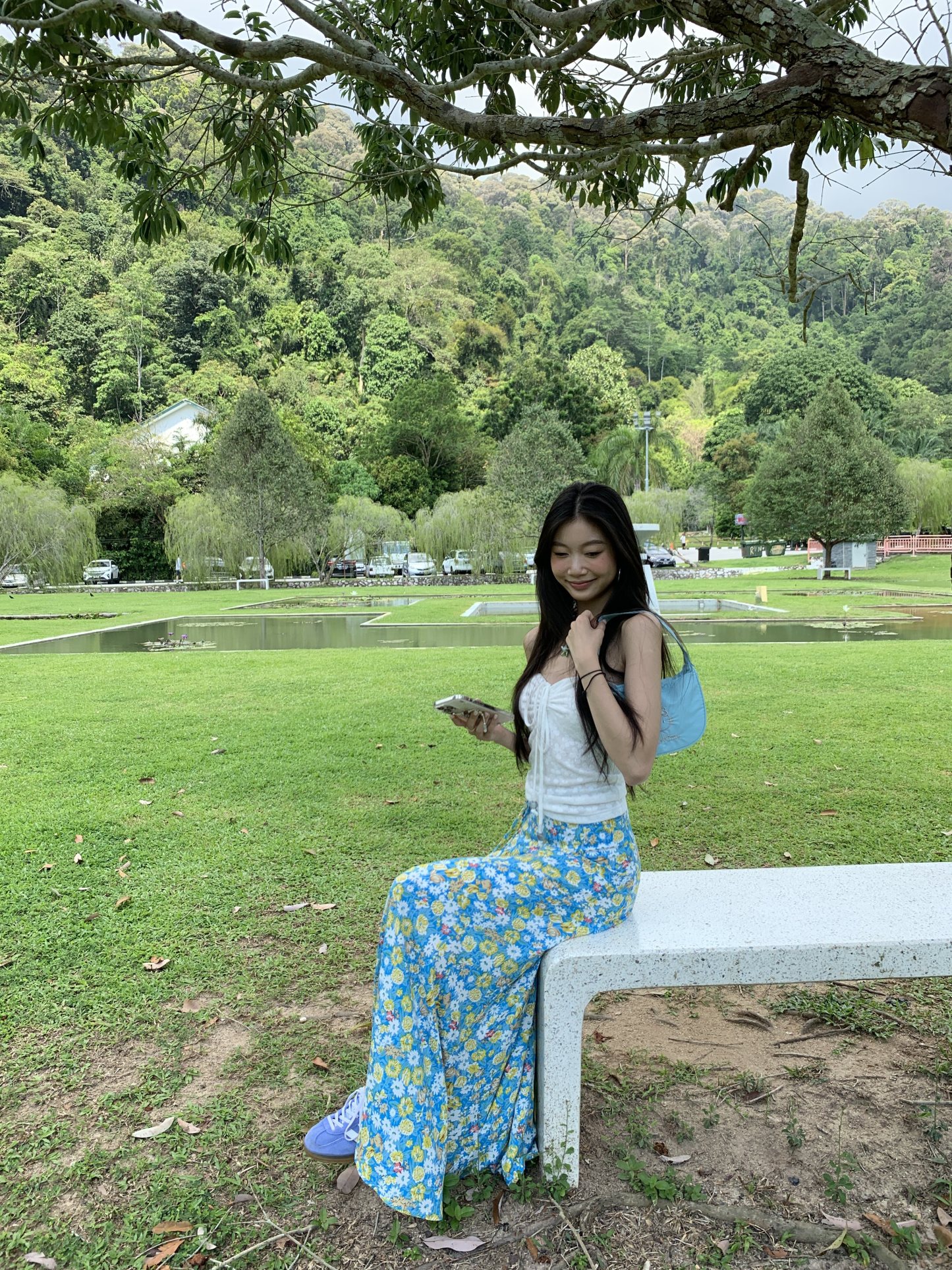 Floral skirt, long, flowing skirt covering the knees