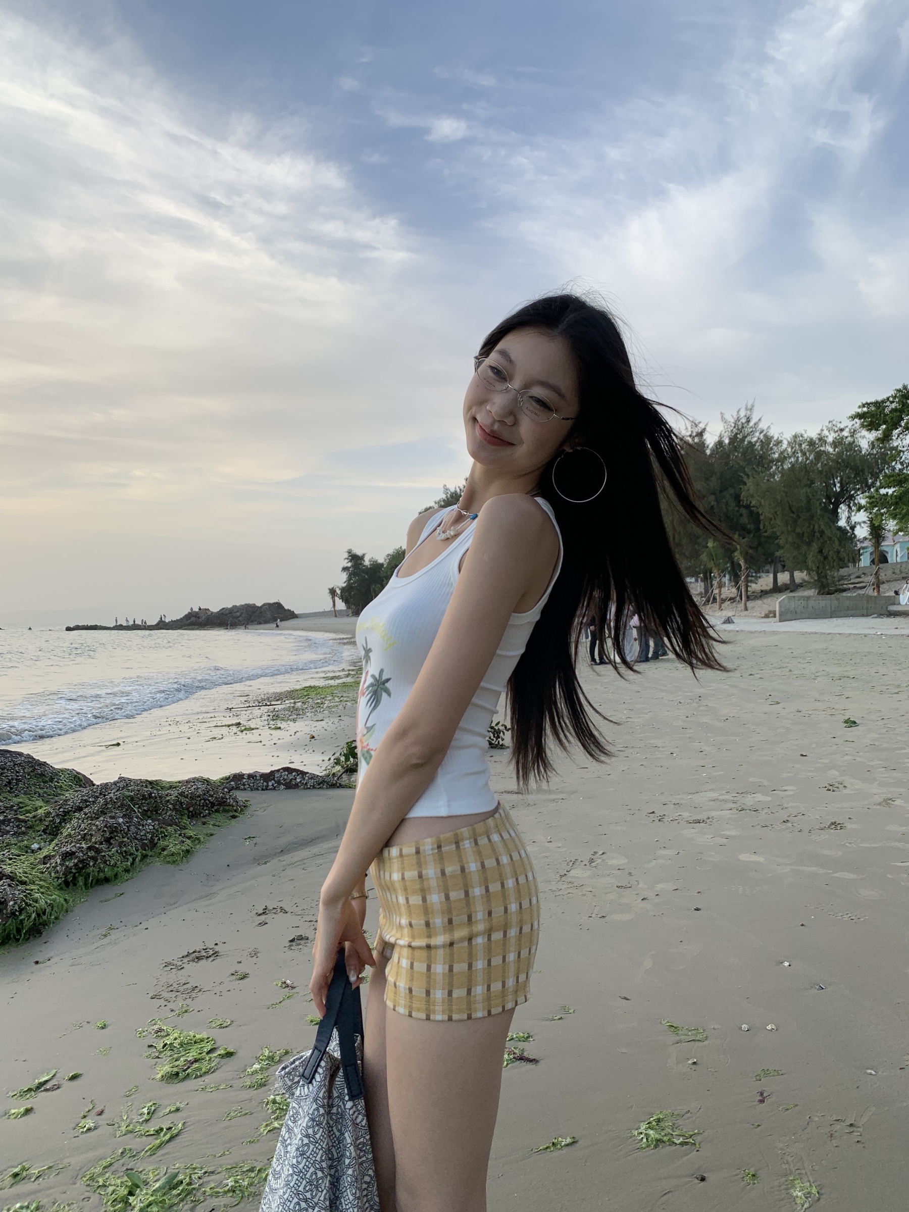 Sexy low-waisted yellow plaid shorts