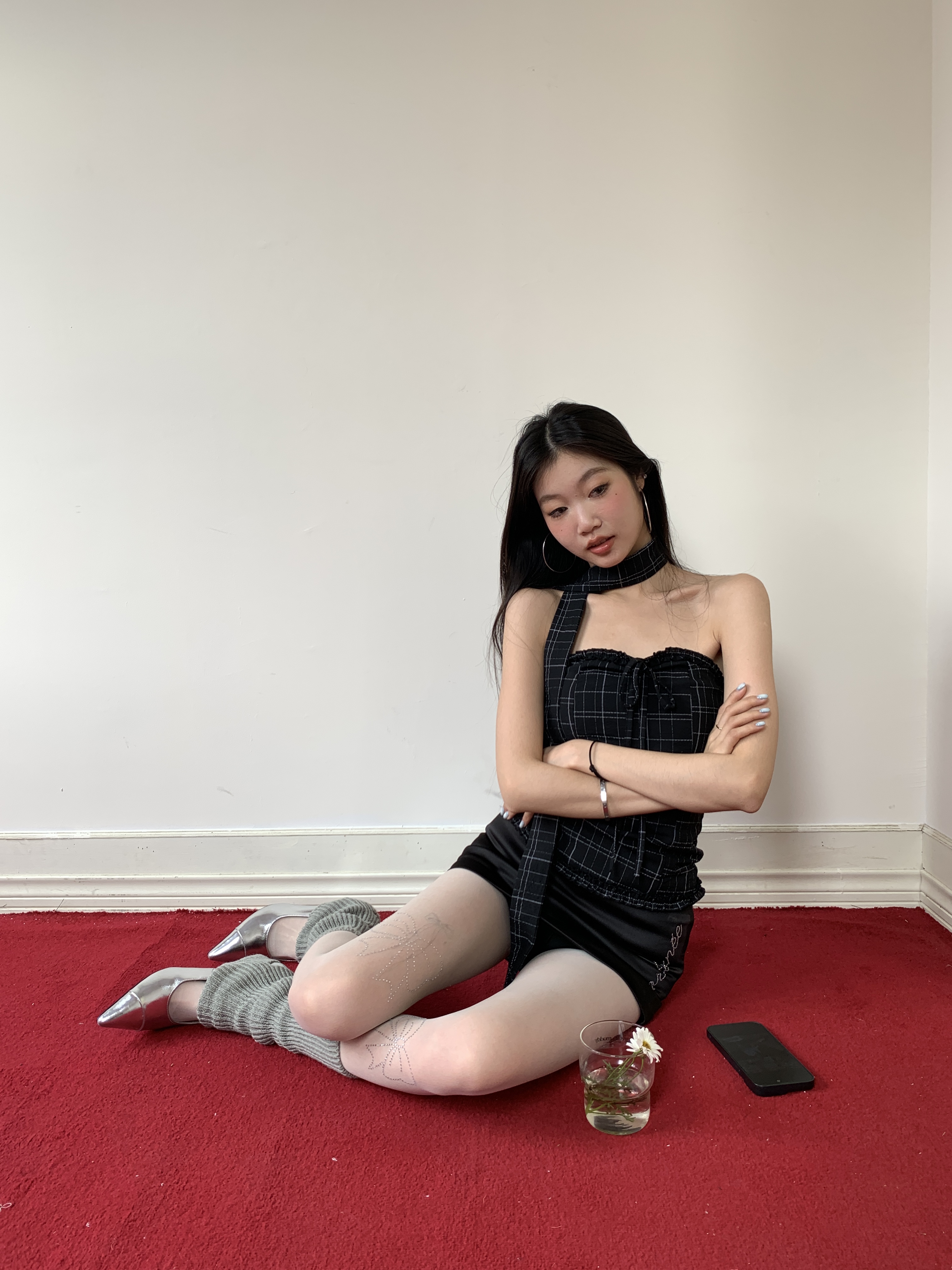 Stylish plaid crop top with scarf for women for a sassy summer look