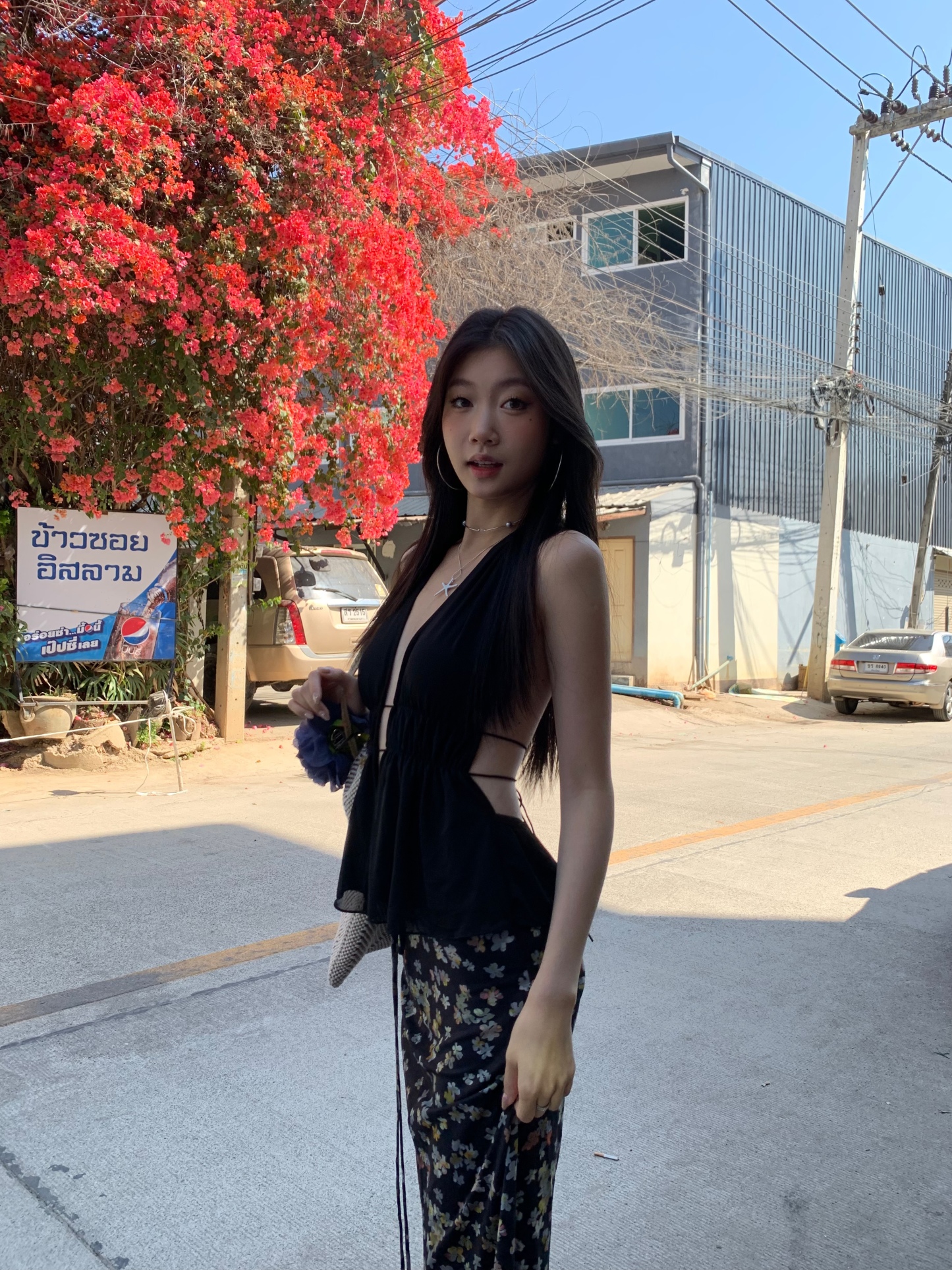 Black halter neck open back sleeveless crop top