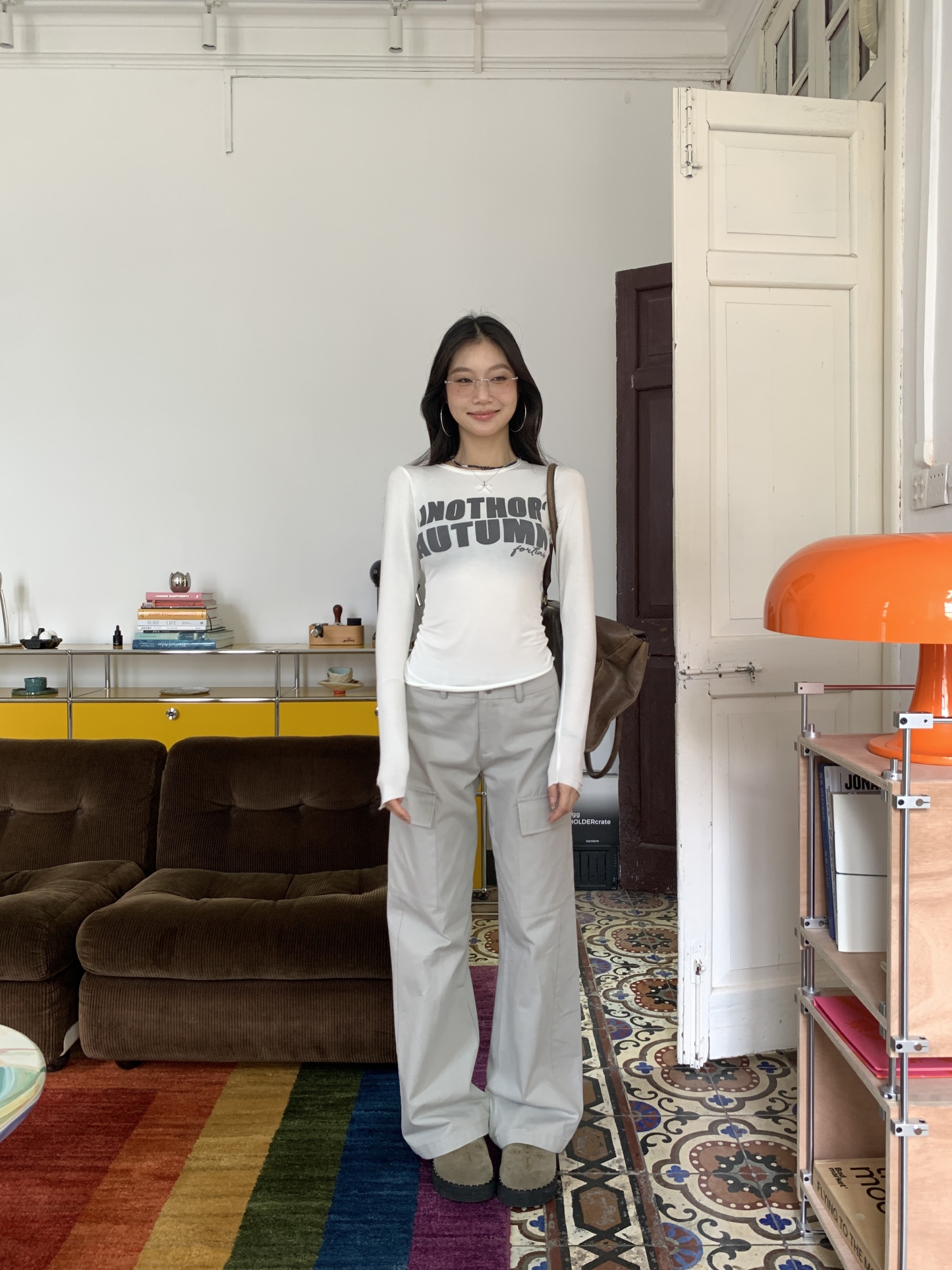 Vintage style low waist straight pants