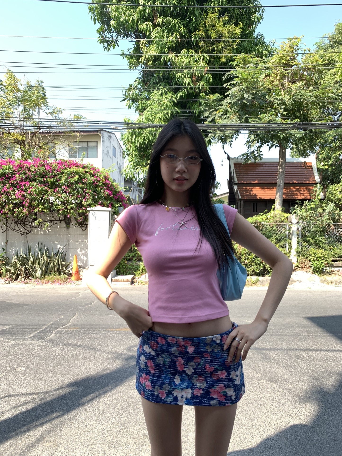 Vintage floral print low-waisted slim-fit mini skirt