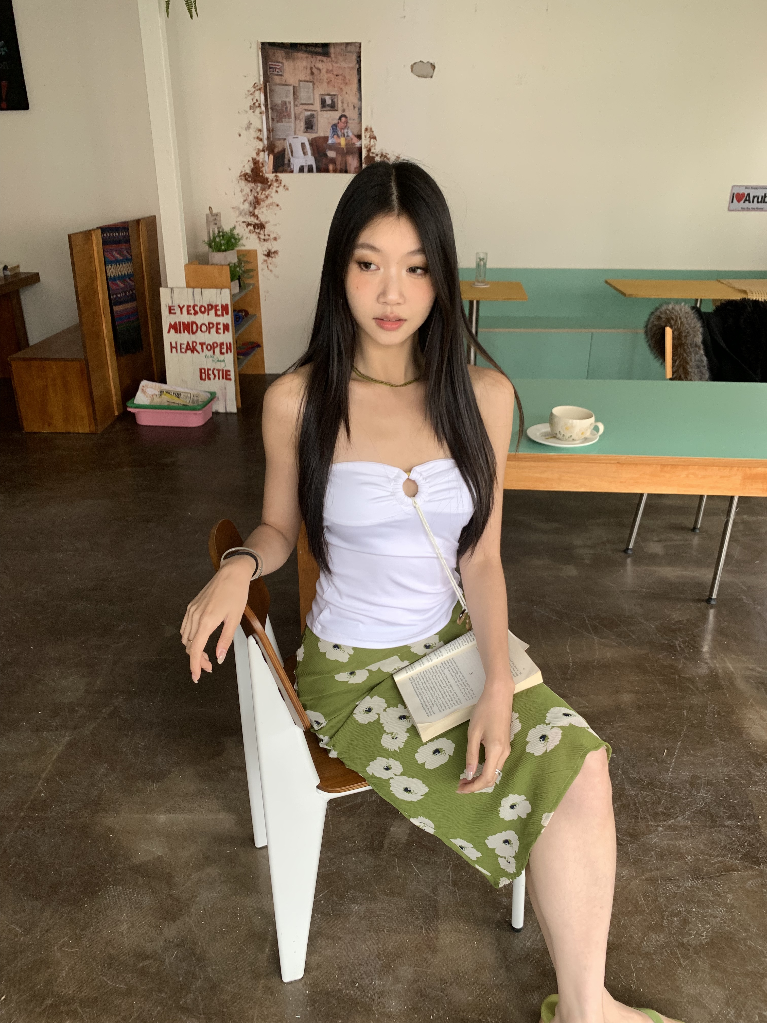 Green mermaid skirt with floral print