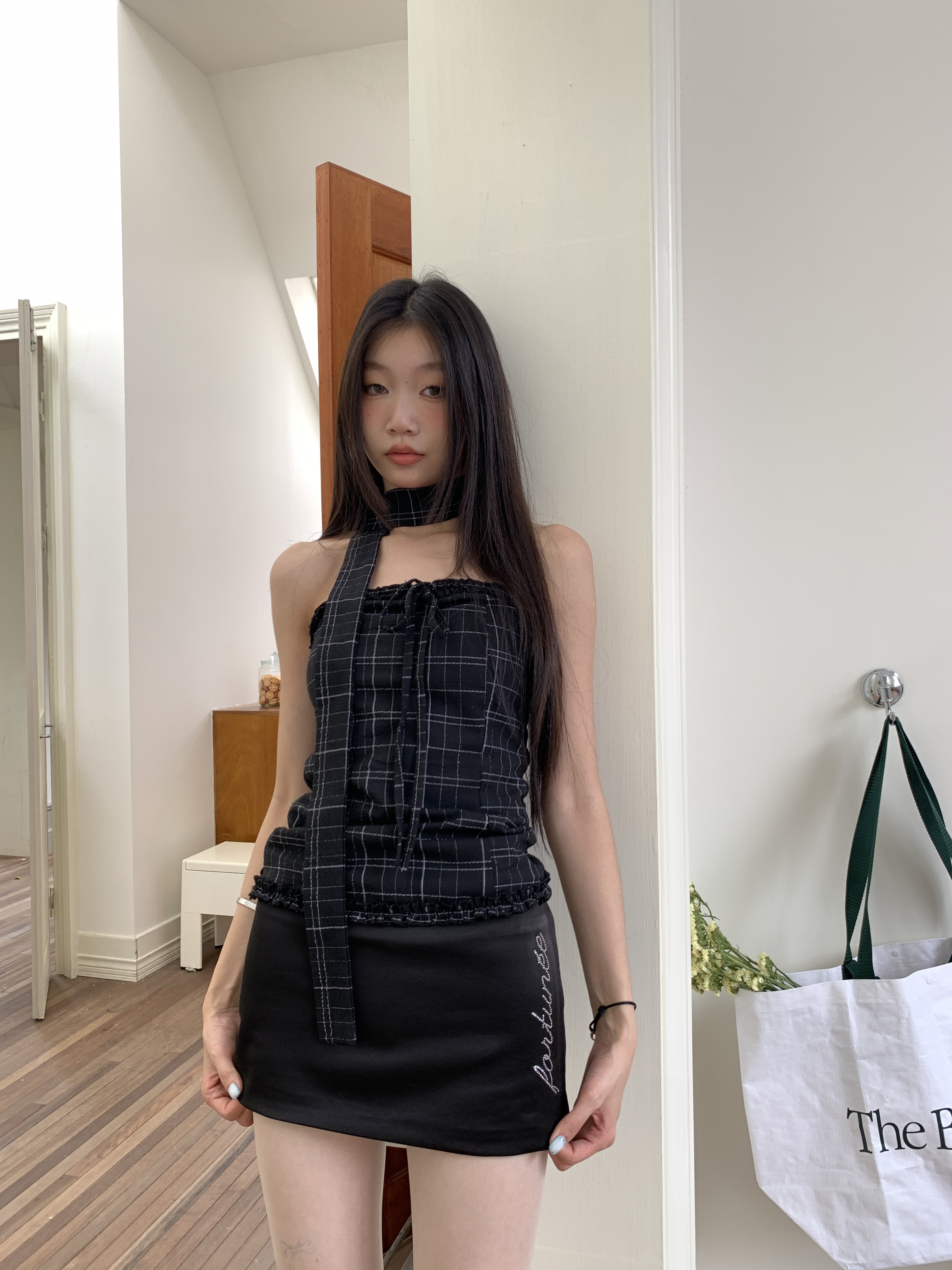 Stylish plaid crop top with scarf for women for a sassy summer look