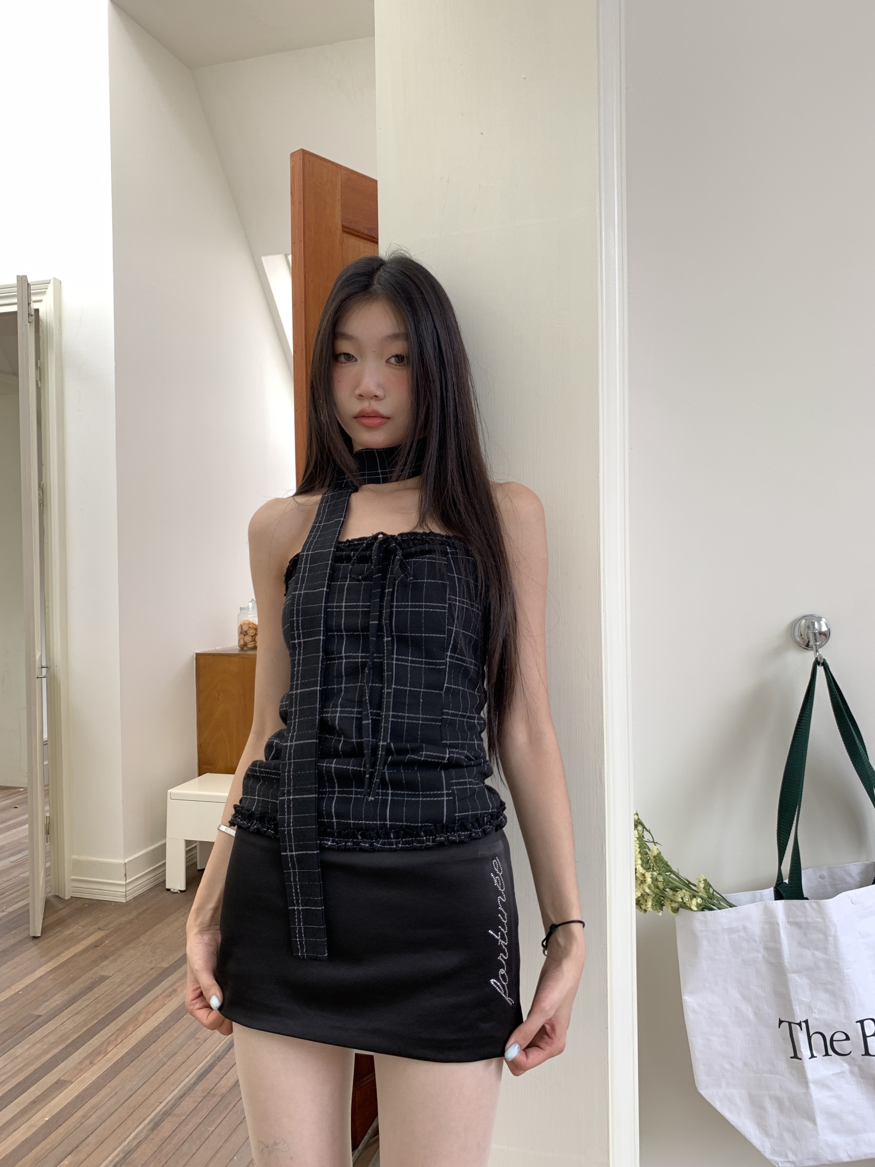 Stylish plaid crop top with scarf for women for a sassy summer look