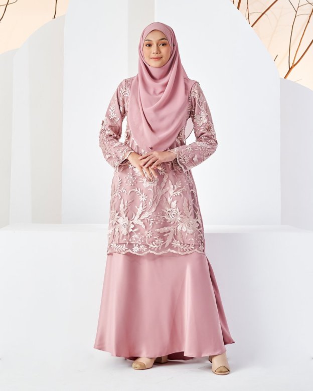 Baju Kurung Lace Azizah - Quartz Pink