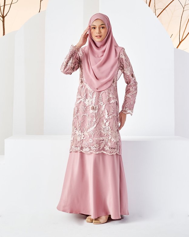 Baju Kurung Lace Azizah - Quartz Pink