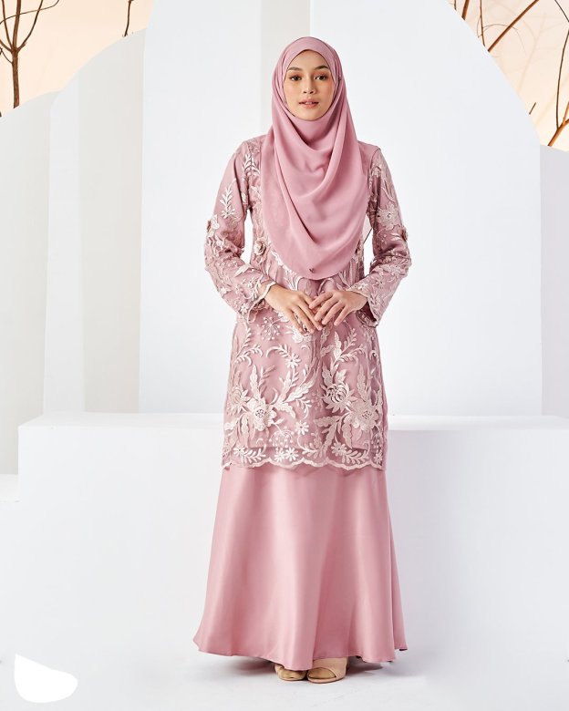 Baju Kurung Lace Azizah - Quartz Pink