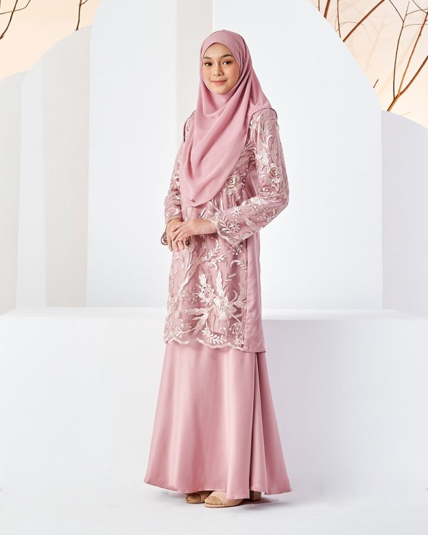 Baju Kurung Lace Azizah - Quartz Pink