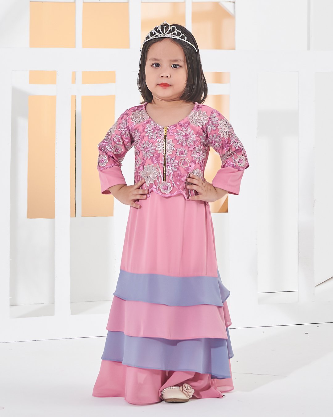 Abaya Lace Afiyah Kids - Smoothies Pink