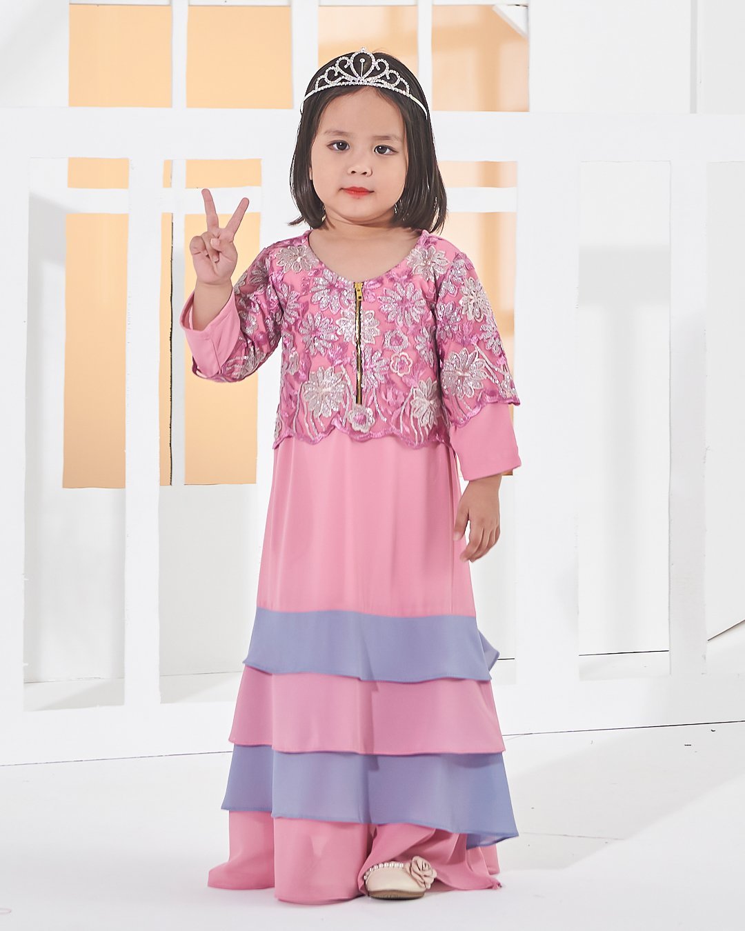 Abaya Lace Afiyah Kids - Smoothies Pink