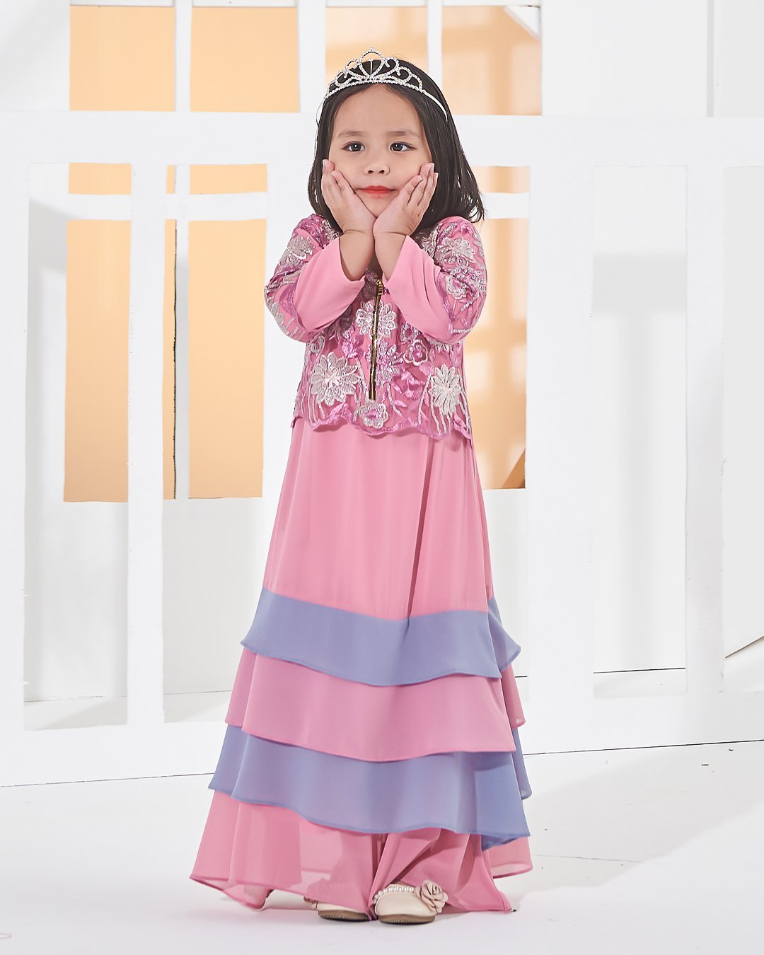 Abaya Lace Afiyah Kids - Smoothies Pink