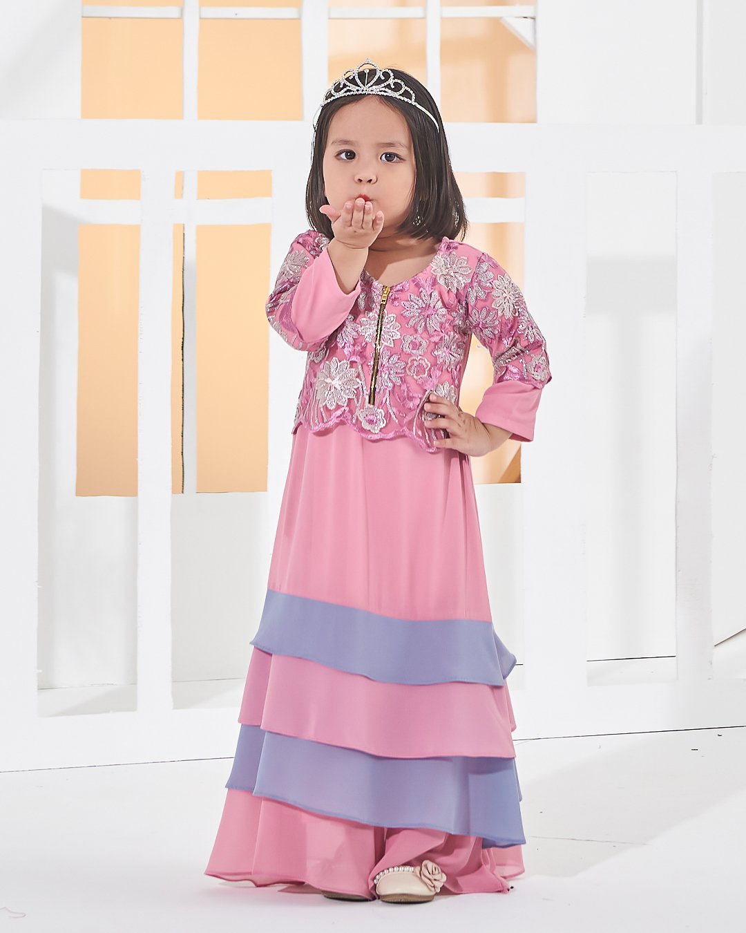 Abaya Lace Afiyah Kids - Smoothies Pink