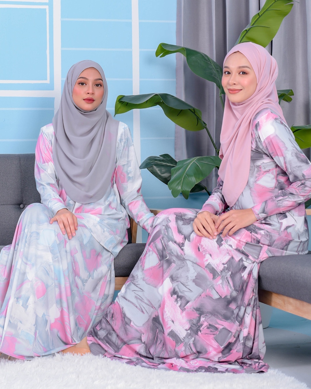 Baju Kurung Premium Printed Lainey - Limestone Coral Grey