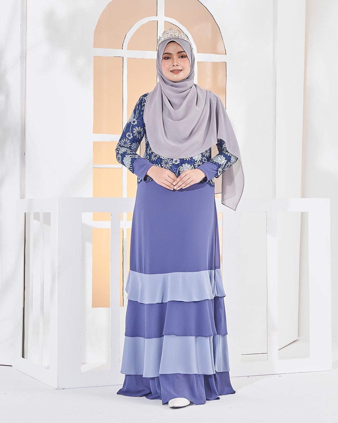 Abaya Lace Afiyah - Periwinkle Grey