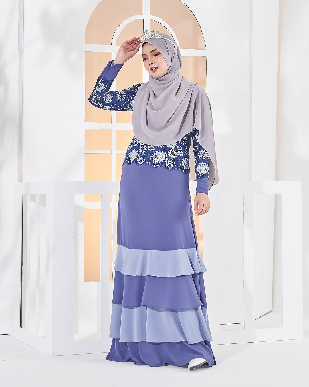 Abaya Lace Afiyah - Periwinkle Grey