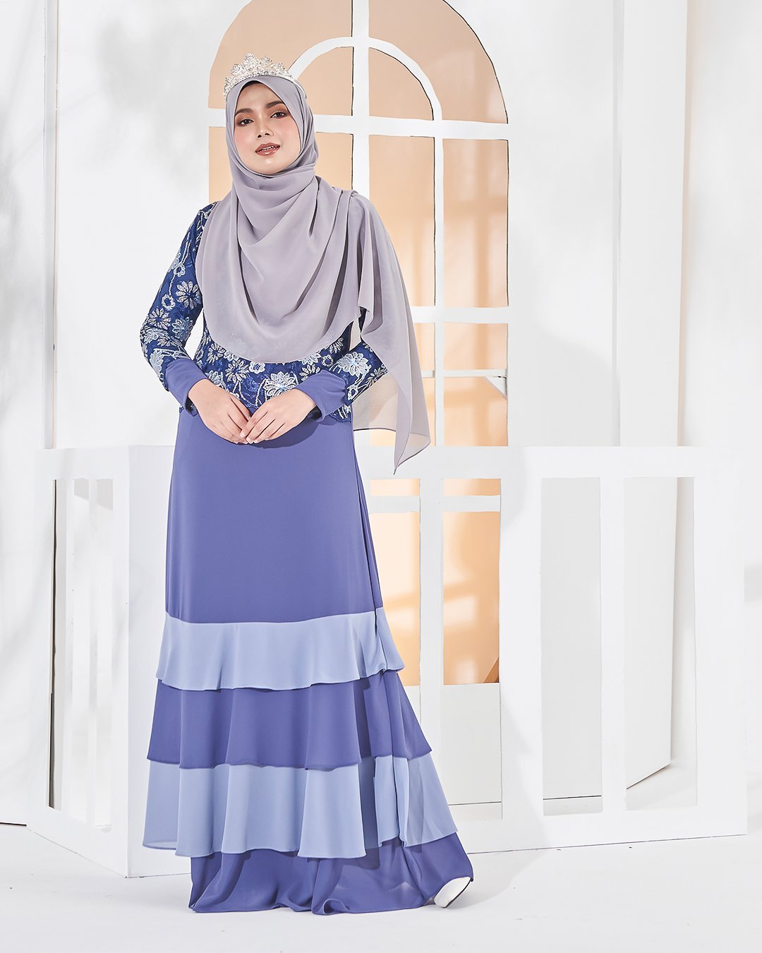 Abaya Lace Afiyah - Periwinkle Grey