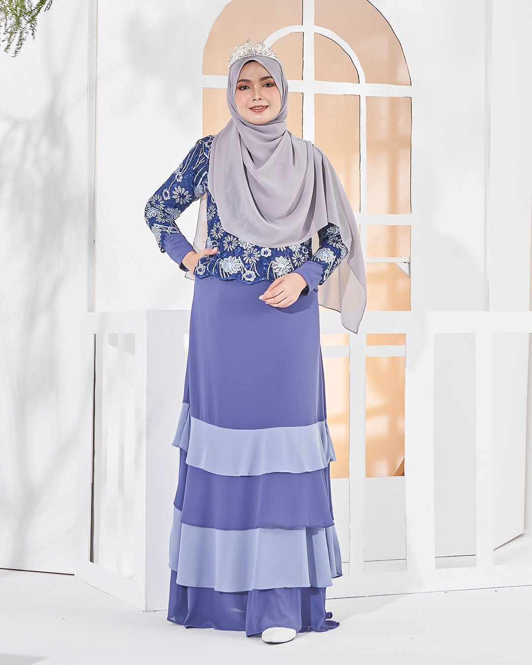 Abaya Lace Afiyah - Periwinkle Grey
