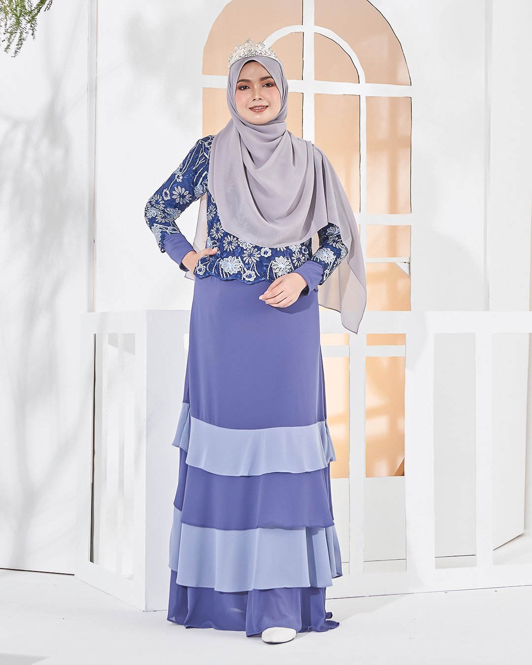 Abaya Lace Afiyah - Periwinkle Grey