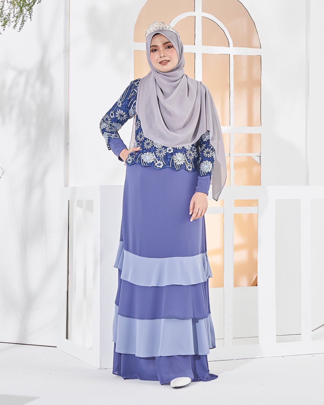 Abaya Lace Afiyah - Periwinkle Grey