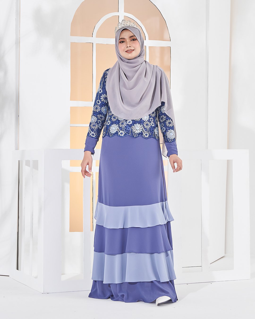 Abaya Lace Afiyah - Periwinkle Grey