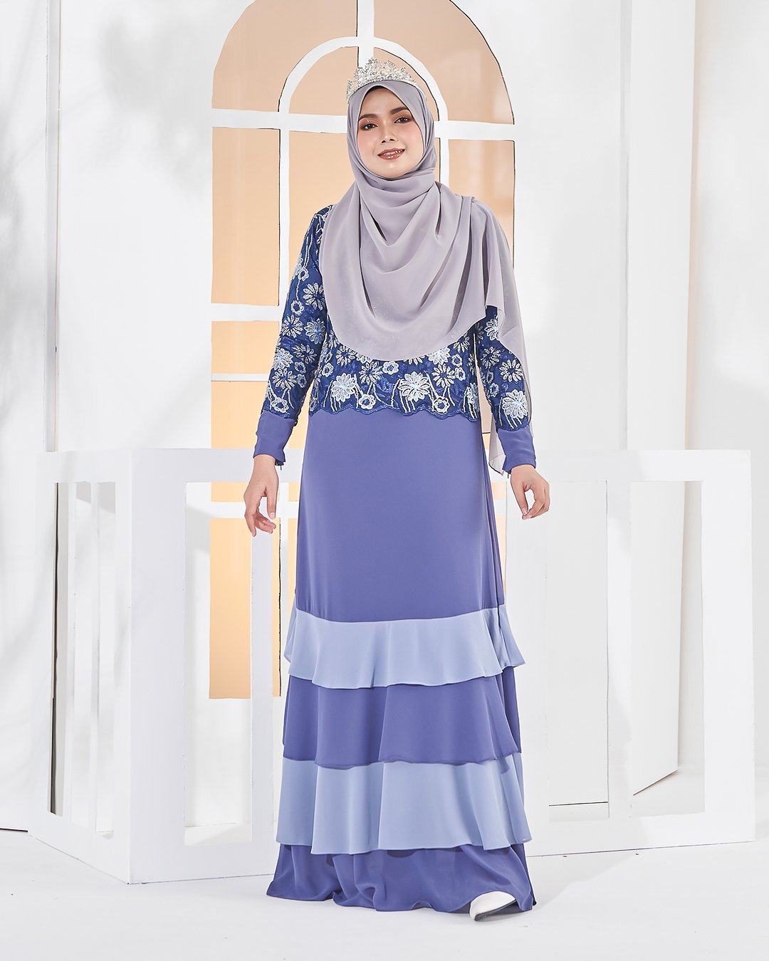 Abaya Lace Afiyah - Periwinkle Grey