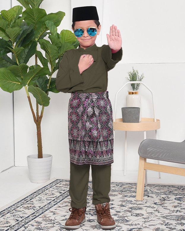 Baju Melayu Adam Regular Fit Kids - Olive Green