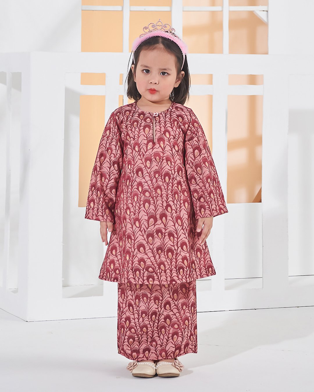 Baju Kurung Riau Lace Greece Kids - Ruby Red