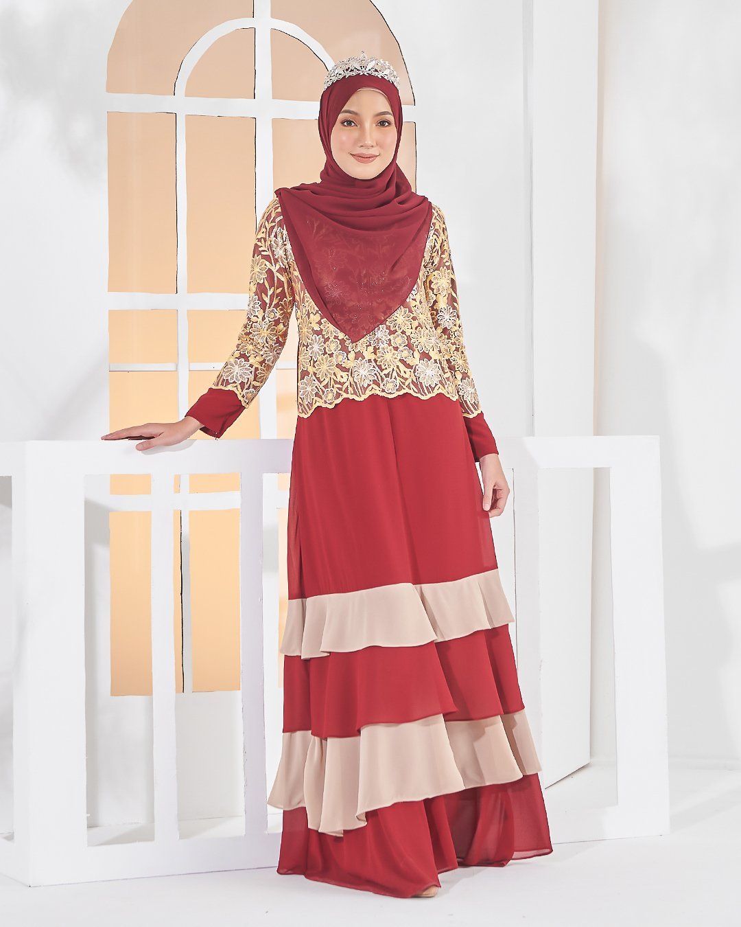 Abaya Lace Afiyah - Golden Red