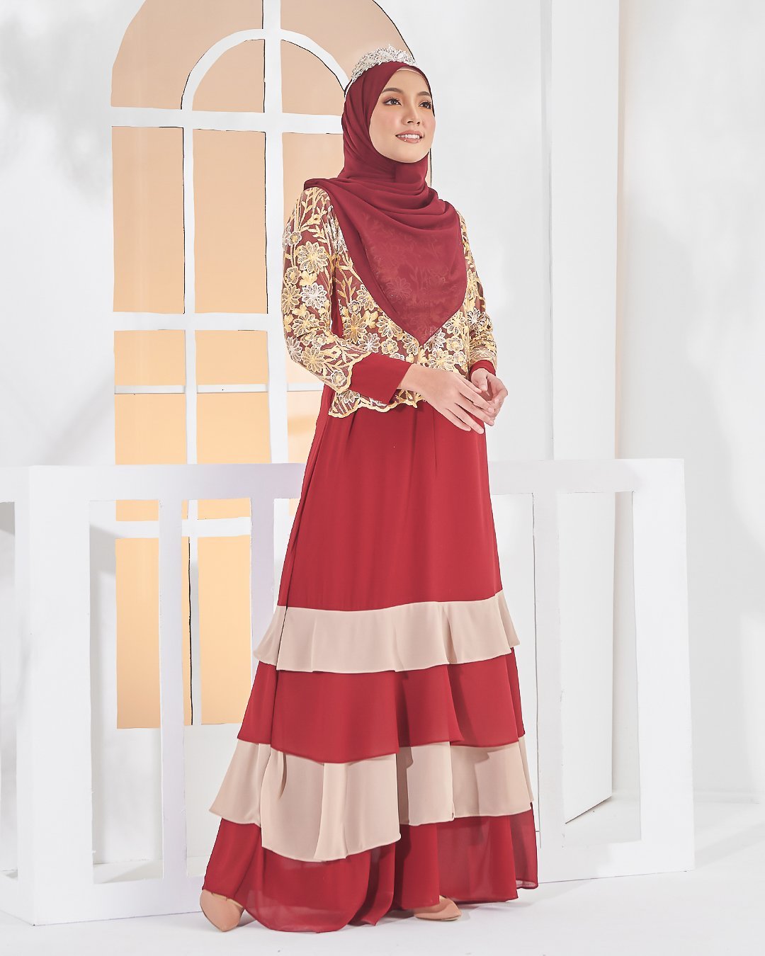 Abaya Lace Afiyah - Golden Red