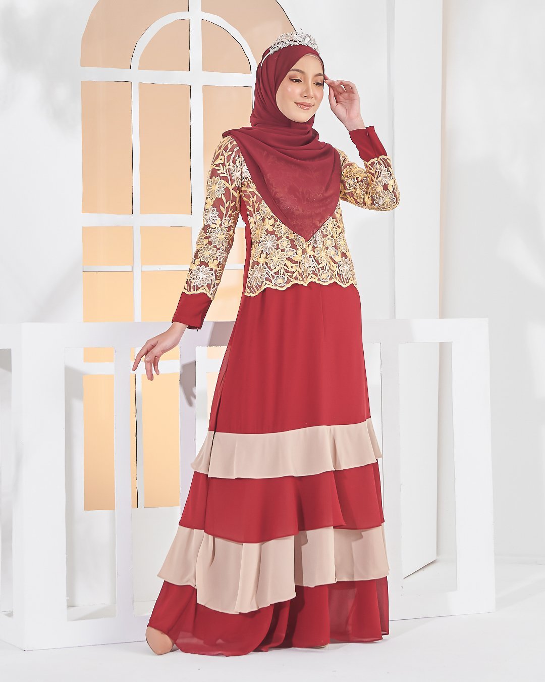 Abaya Lace Afiyah - Golden Red