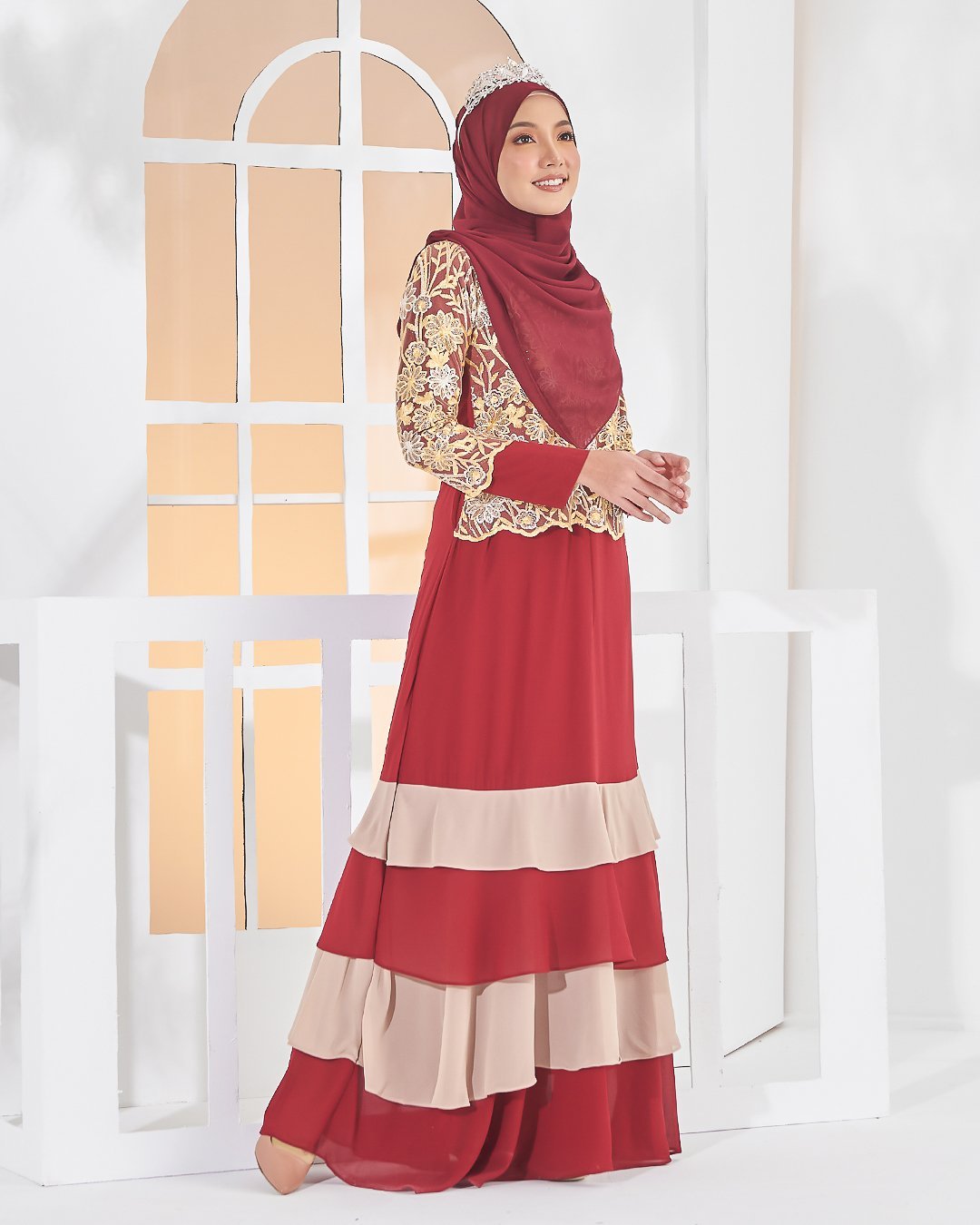 Abaya Lace Afiyah - Golden Red