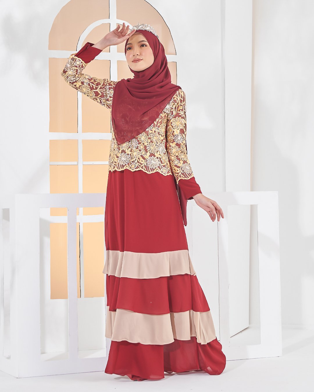 Abaya Lace Afiyah - Golden Red