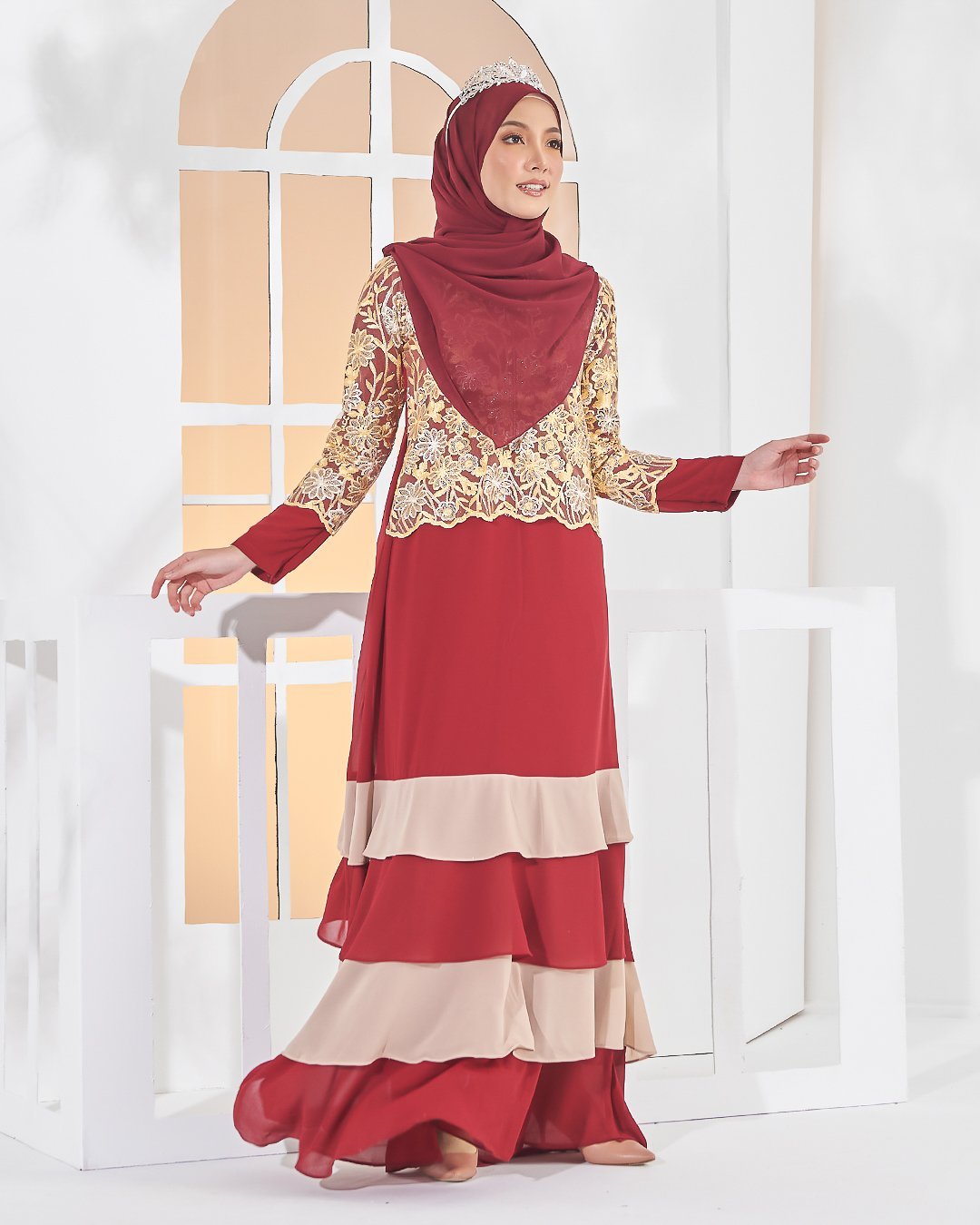 Abaya Lace Afiyah - Golden Red