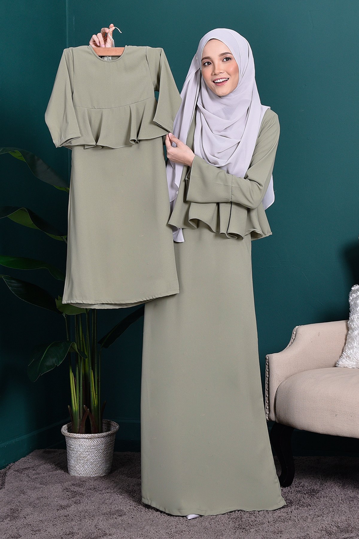 Abaya Alifa II Kids - Olive Green