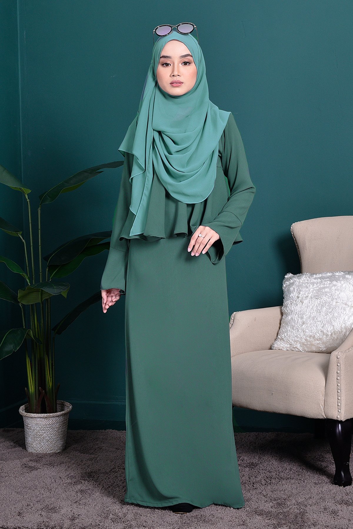 Abaya Alifa II - Teal green