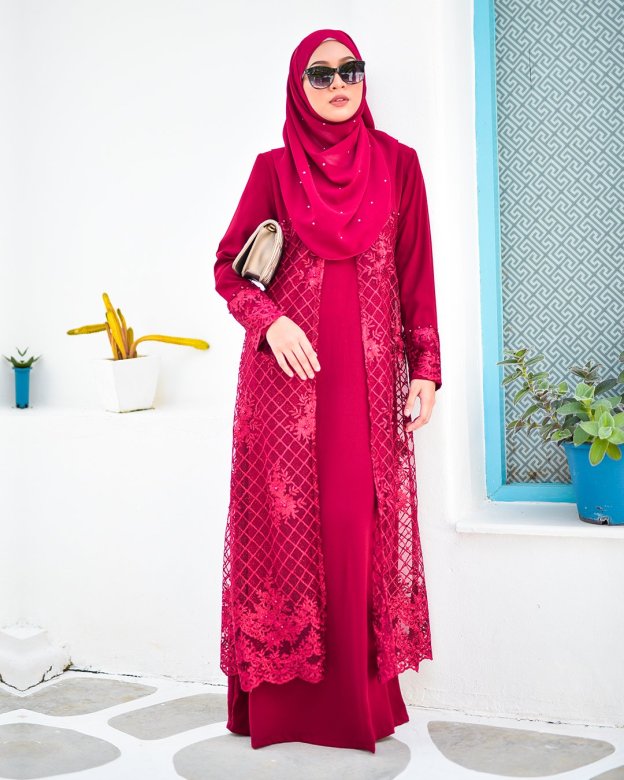 Abaya Lace Aminah - Scarlet Red