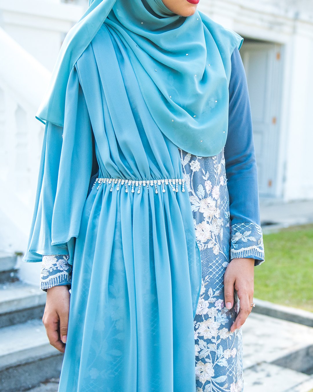 Abaya Lace Chiffon Azira - Blue