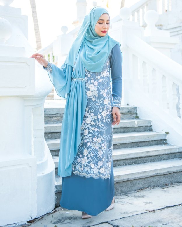 Abaya Lace Chiffon Azira - Blue