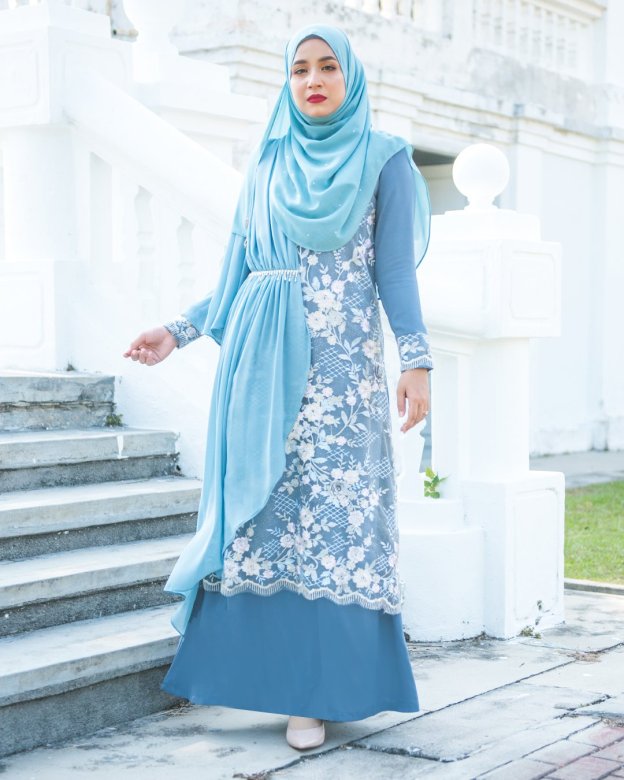 Abaya Lace Chiffon Azira - Blue
