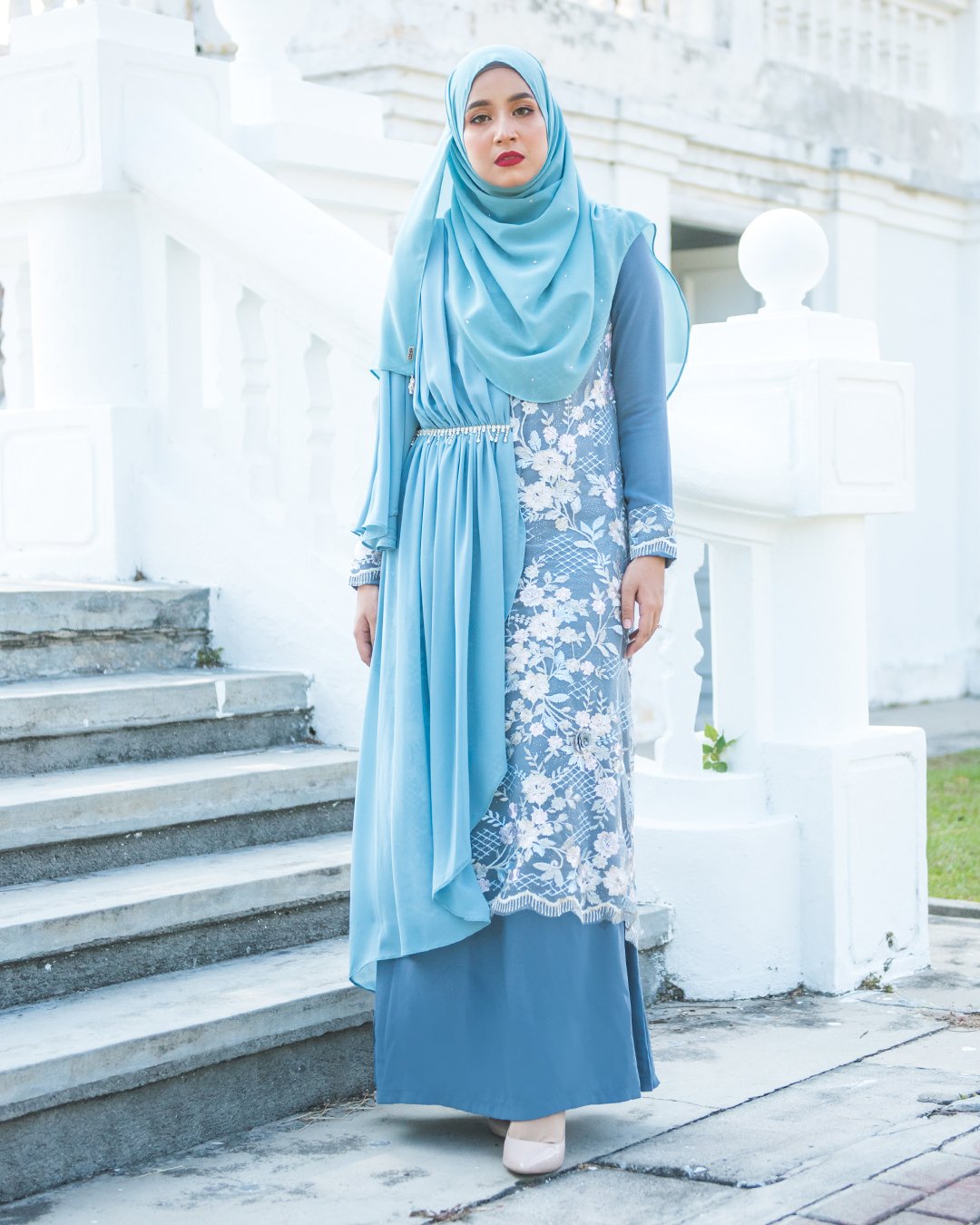 Abaya Lace Chiffon Azira - Blue