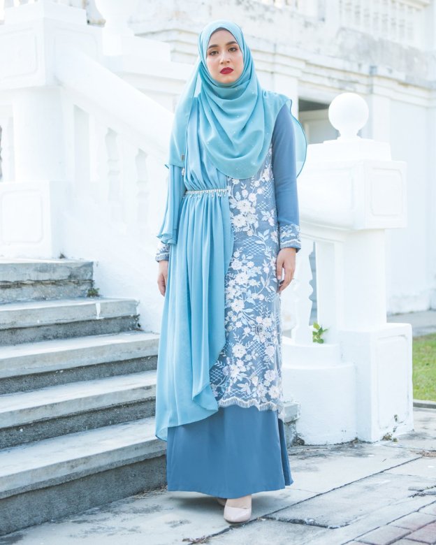 Abaya Lace Chiffon Azira - Blue