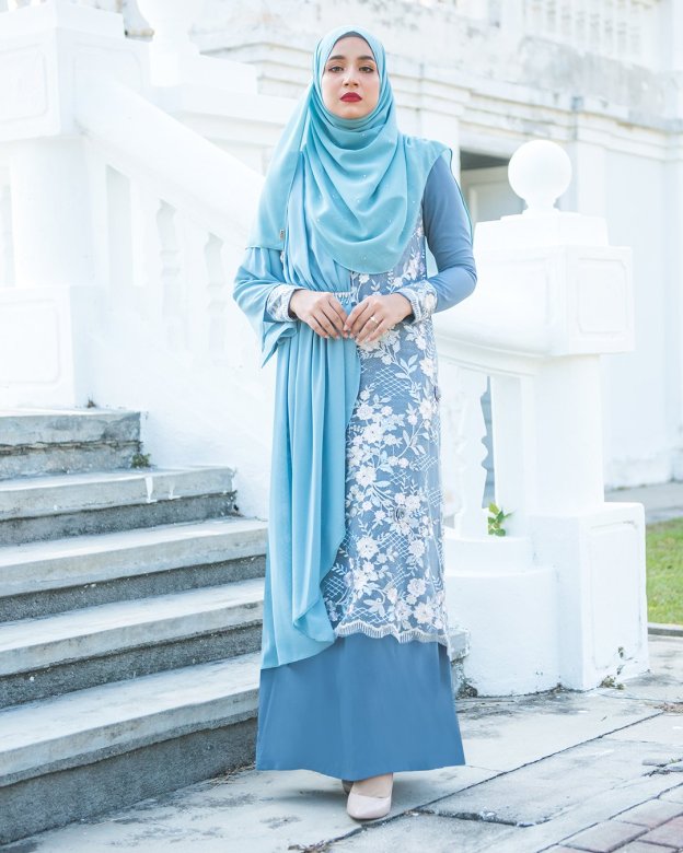 Abaya Lace Chiffon Azira - Blue