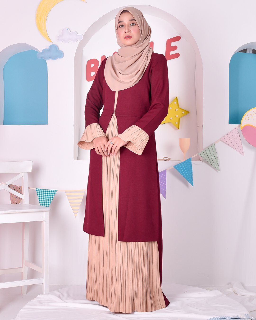 Abaya Camila Pleated - Red Velvet