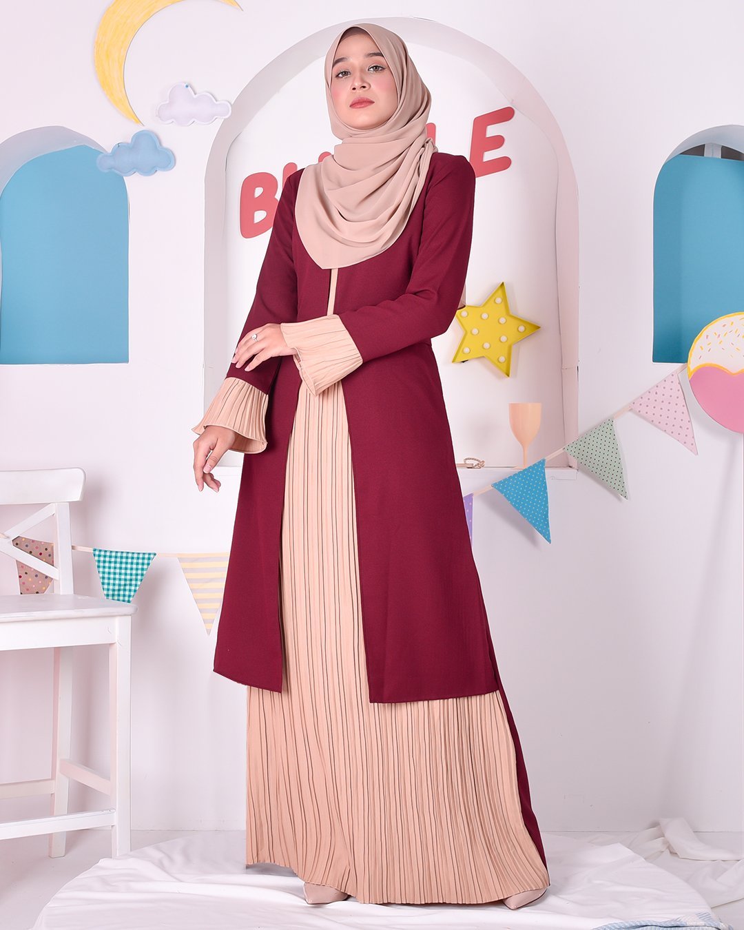 Abaya Camila Pleated - Red Velvet