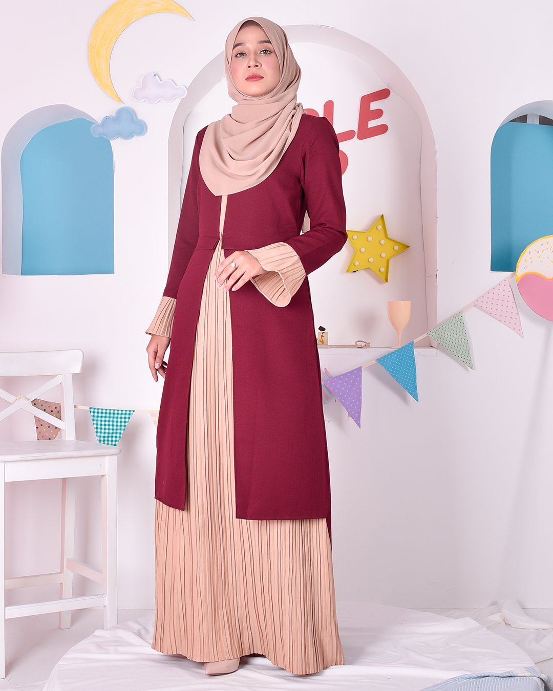Abaya Camila Pleated - Red Velvet