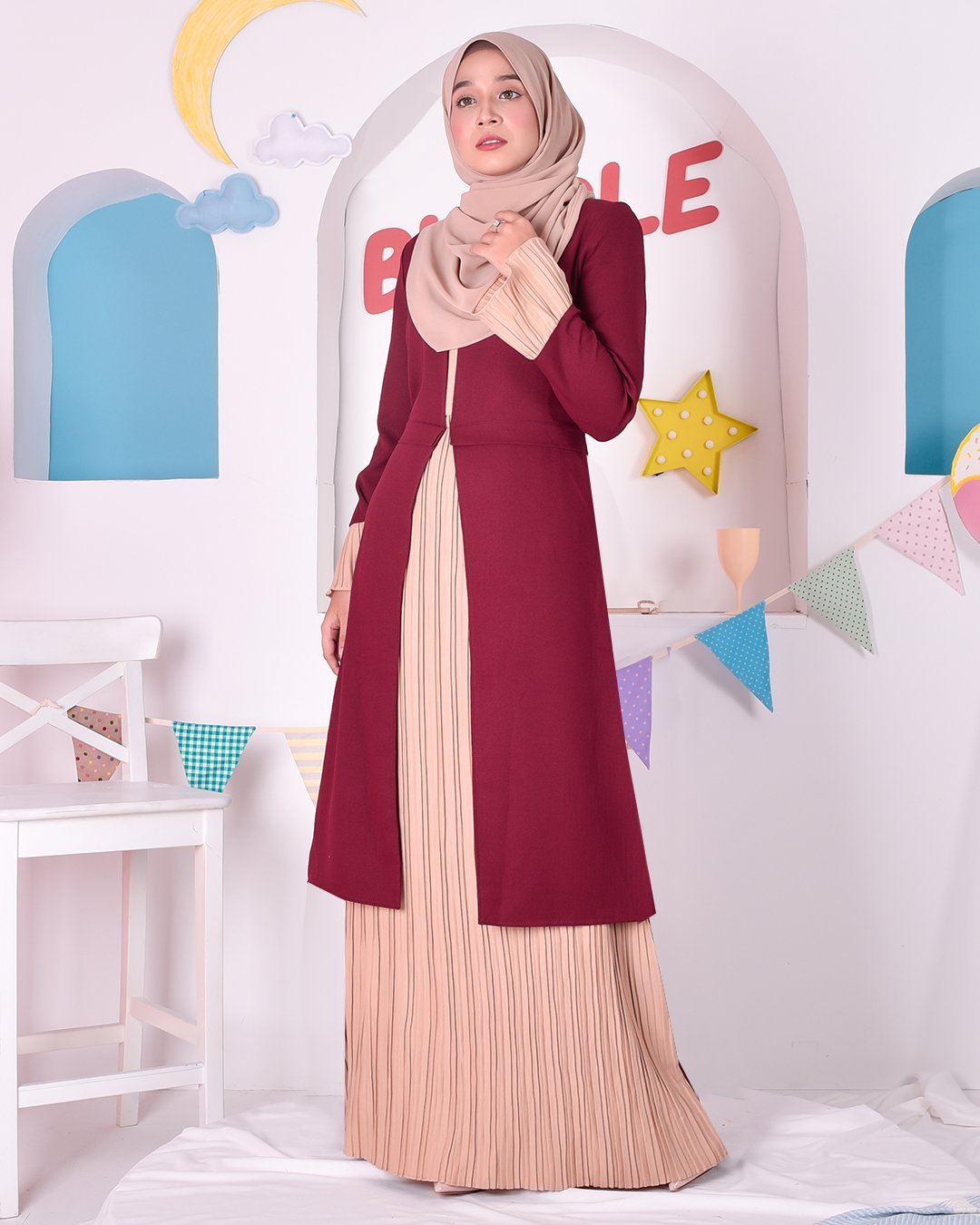 Abaya Camila Pleated - Red Velvet