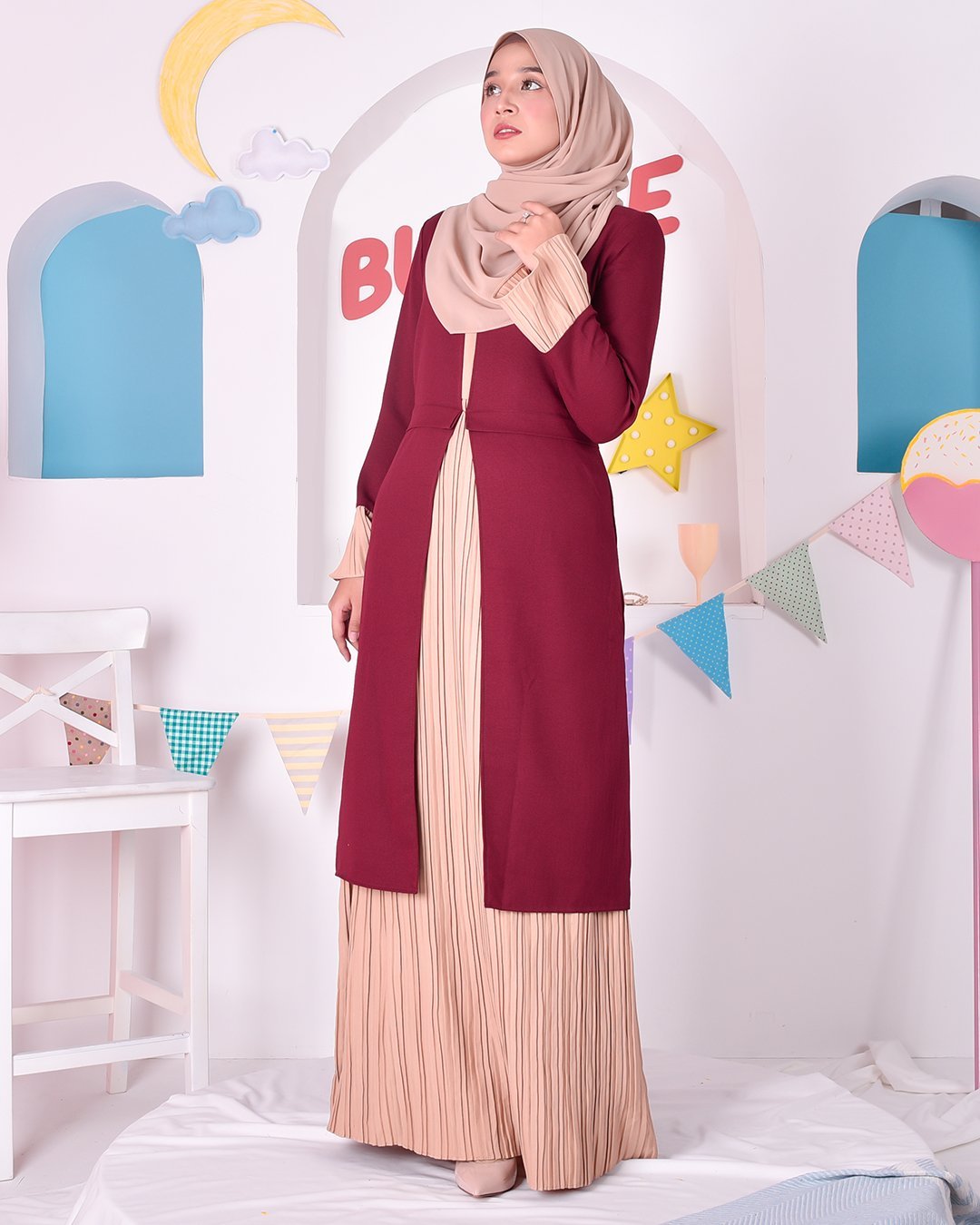 Abaya Camila Pleated - Red Velvet